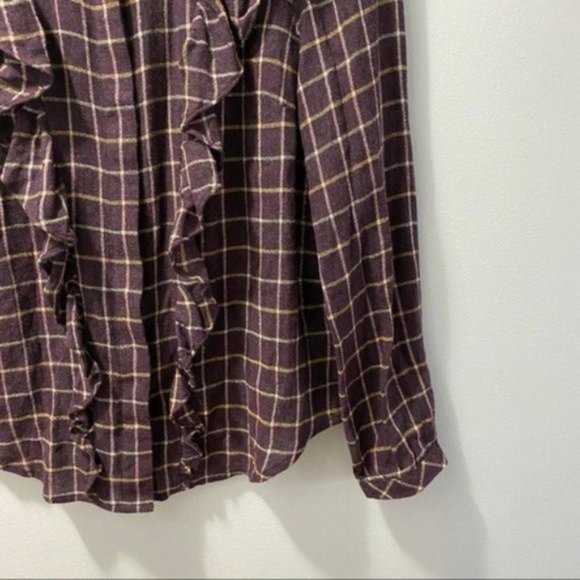 Madewell Purple Plaid Windowpane Ruffle-Front Blouse Classic Preppy - Picture 3 of 11
